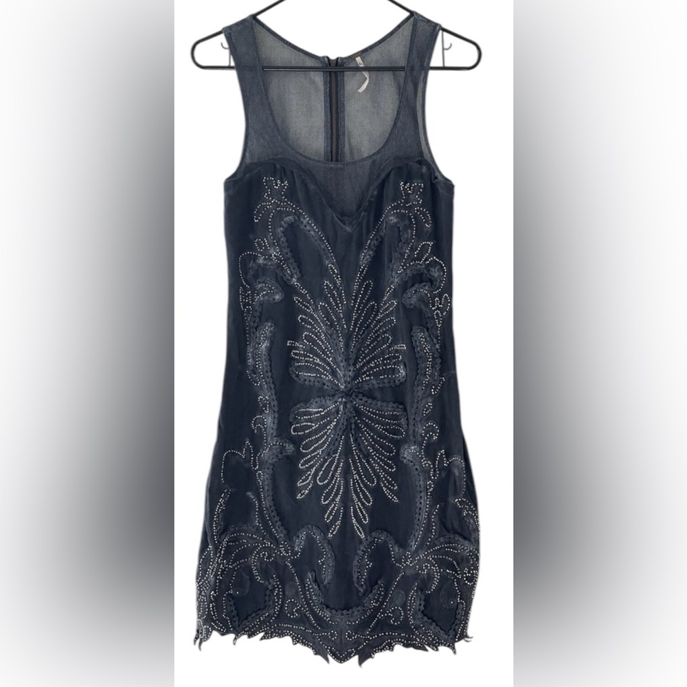 Free People Ice Ice Baby Medium fringed sleeveless beaded distressed mini dress